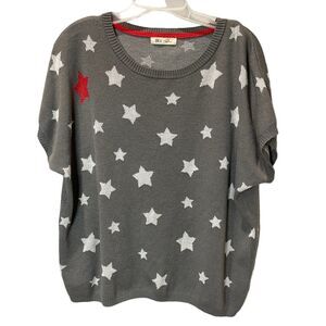 Ovla Anthropologie Star Print Grey White Red knit Shirt Size M